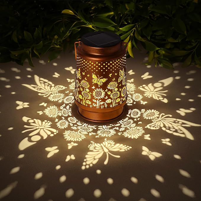 Solar Lanterns Outdoor Waterproof Garden Decor, Metal LED Garden Light Birthday by kaakuuki