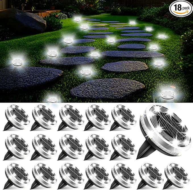 Solar Ground Lights Outdoor 18 Pack Waterproof, Upgraded Solar Garden Lights by SenLuKit