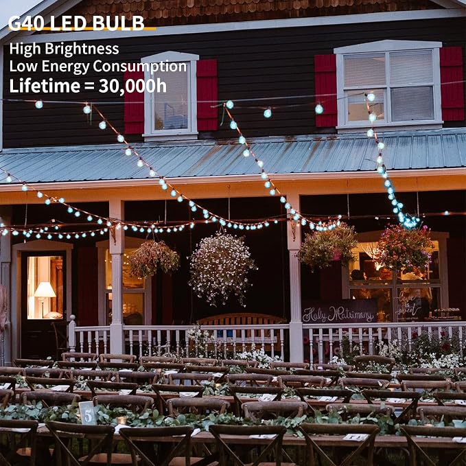 40FT LED Outdoor String Lights Waterproof, G40 LED Globe Outdoor Lighting - Image 4