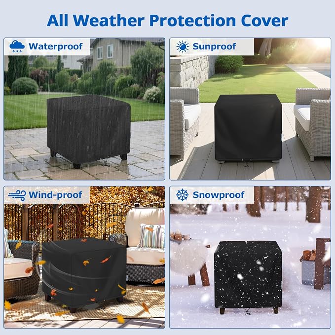 SunPatio Outdoor Ottoman Cover, Waterproof Square Coffee Table Cover, Patio - Image 5