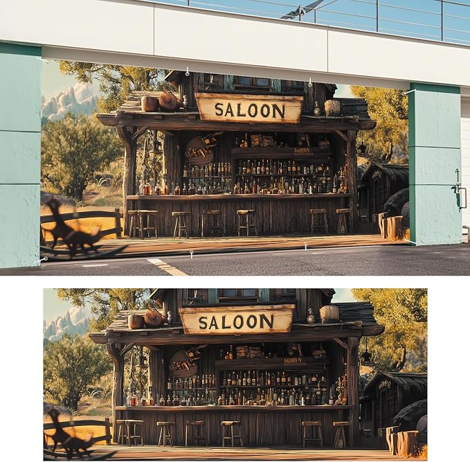 ANNA QUEEN Saloon Garage Door Banner 6x13FT, Western Bar Garage Door Cover - Image 6