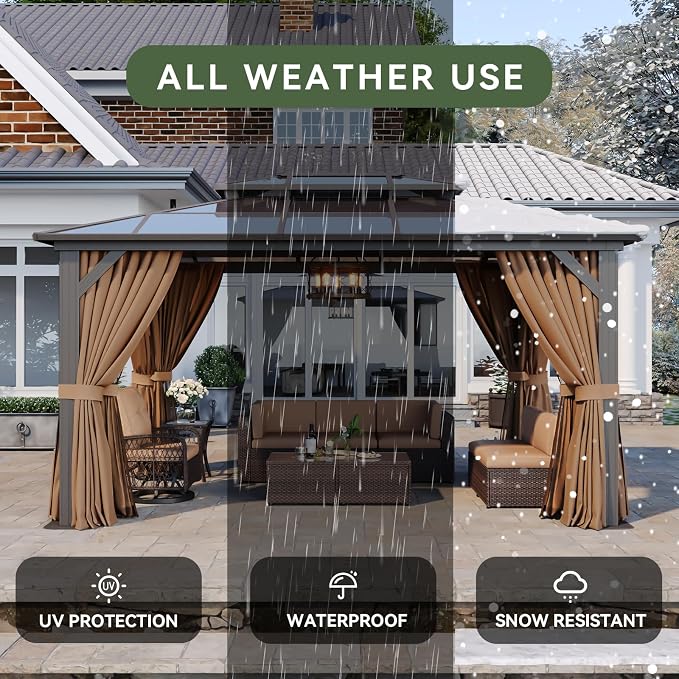 Aoxun 10'x14' Hardtop Gazebo, Aluminum Frame Permanent Pavilion - Image 5