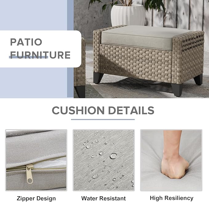 COOS BAY Modern 2 Piece Wicker Outdoor Ottomans, Patio Ottoman Foot Rest Set - Image 3