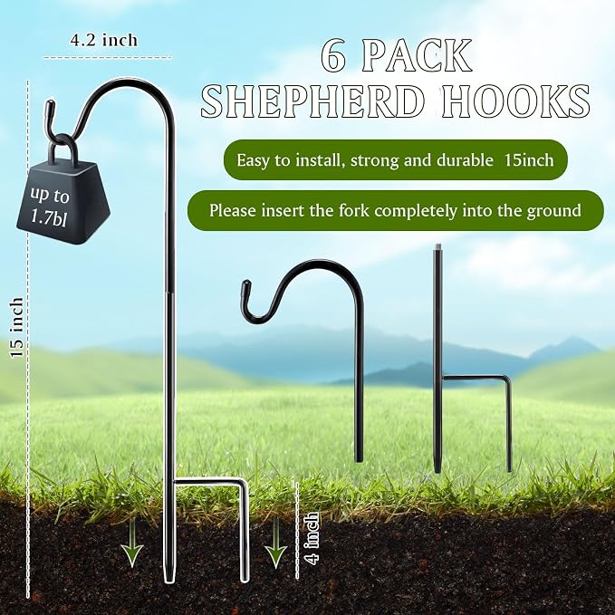 6 Pcs 15 Inch Shepherds Hook for Outdoor Adjustable Bird Feeder Pole Metal - Image 2