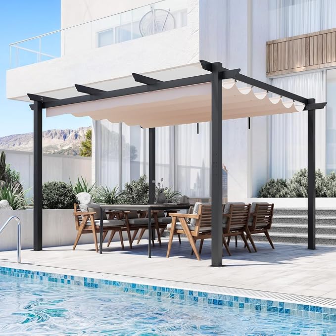 MELLCOM Retractable Pergola 10x12 Ft, Upgraded Sun Shade by MELLCOM