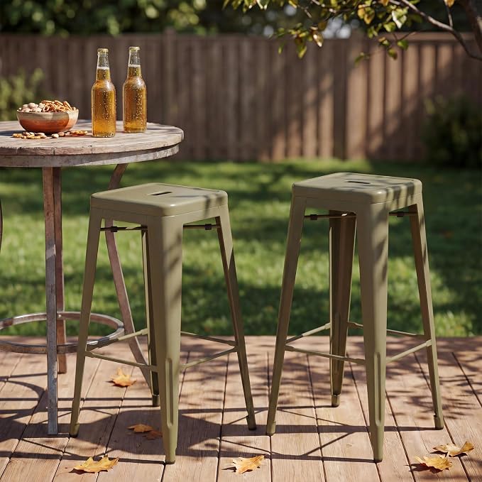 Shahoo 30 Inches Metal Bar Stools Counter Height Stackable Backless Stools - Image 8
