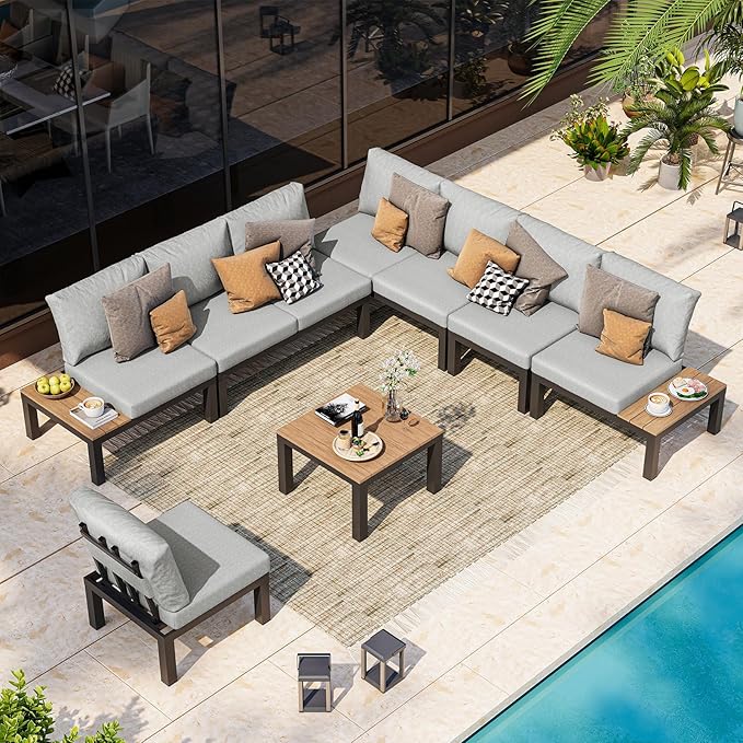 Aluminum Modular Outdoor Patio Furniture Set, 8 Seats Sectional Sofa Set by Oasbira