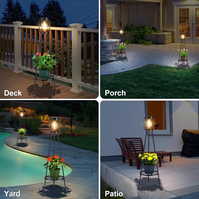 2 Pack Solar Lights with Plant Stand, Outdoor Floor Lamp, Waterproof Solar LED - Image 3