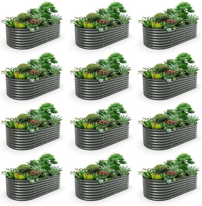 A ANLEOLIFE 12-Set 8X4X2 ft Galvanized Raised Garden Bed Kit, Oval Metal Deep by AAnleolife
