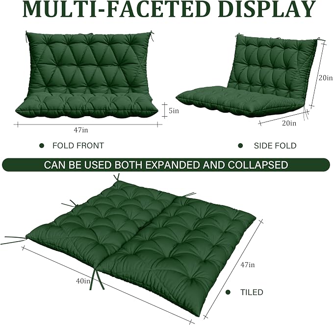 Porch Swing Cushion with Backrest, Waterproof Bench Cushion - Image 2