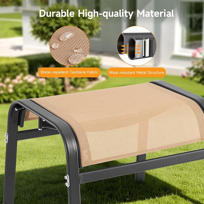 ONBRILL Outdoor Ottoman Set of 2, All Weather Outdoor Foot Stool - Image 5