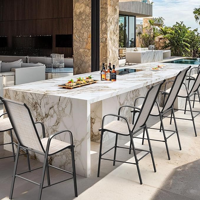 VINGLI Outdoor Bar Chairs Set of 8 – Stackable Outdoor Bar Stools - Image 2