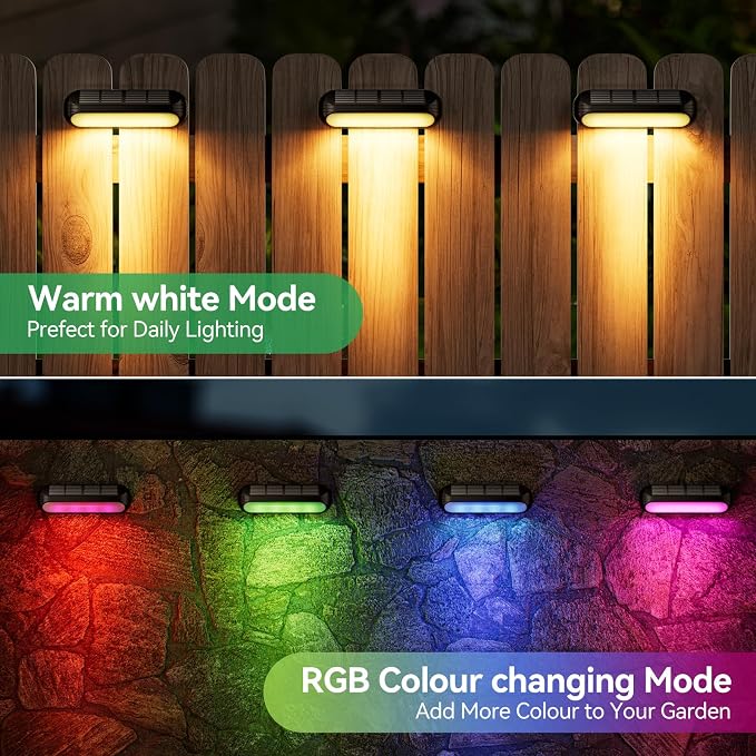 Solar Outdoor Lights for Deck 4 Pack, Upgraded RGB Solar Fence Lights - Image 2