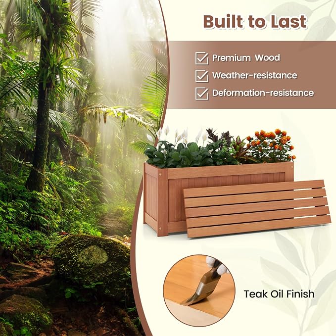 Giantex 2-in-1 Outdoor Bench, Wood Raised Garden Bed - Image 6
