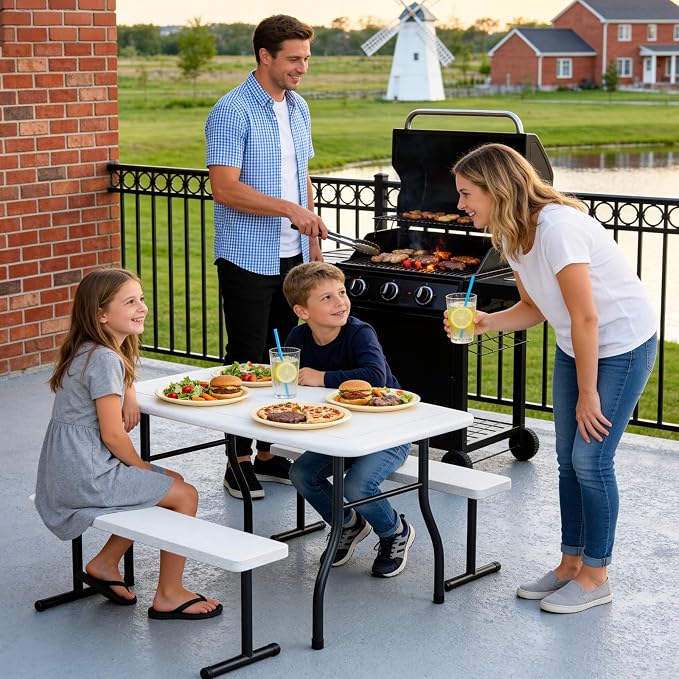 Picnic Table, 38 Inch Outdoor Picnic Table Set - Image 2