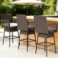COSTWAY Outdoor Wicker Bar Stools Set of 3, Armrest and Backrest, Patio Bar by COSTWAY