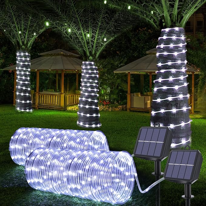 Solar Rope Lights, 2 Pack Total 132ft 400LED Solar String Lights, 8 Modes by Jnaurb
