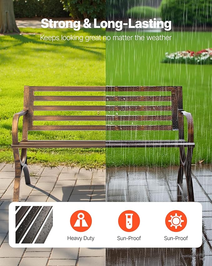 VEVOR Outdoor Bench, 50 inch, Carbon Steel Metal Frame - Image 4