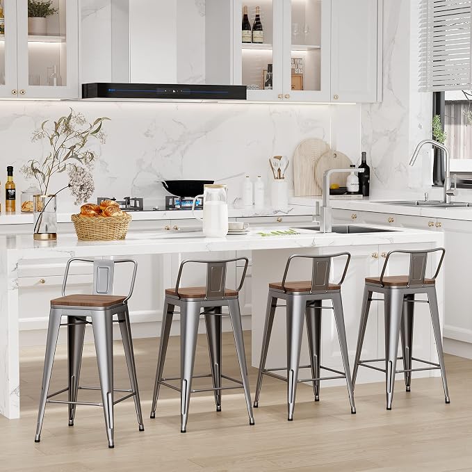 Changjie Furniture 26 Inch Bar Stools Set of 4 Industrial Metal Barstools - Image 7