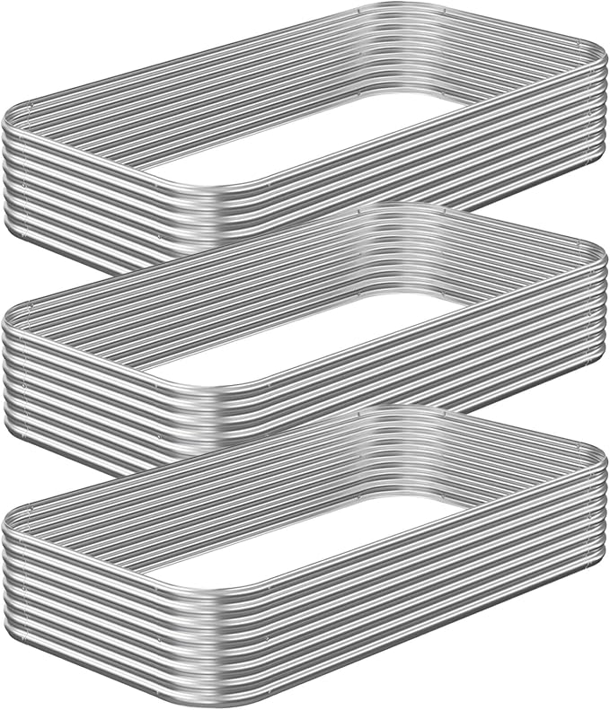 3 Pack Raised Beds for Gardening, Corrugated Galvanized Steel Raised Garden Bed by OZMSHF