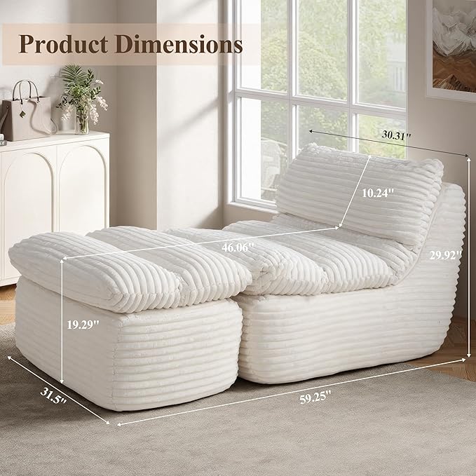 Boneless Chaise Lounge Chair Indoor, Adult Bean Bag Chair - Image 2