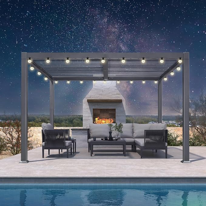 PURPLE LEAF Louvered Pergola w/Light 10' x 12' Aluminum Outdoor Pergola by Unknown