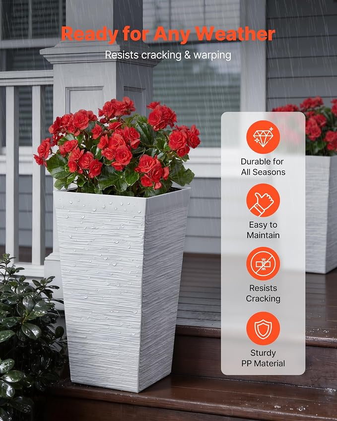 VEVOR Set of 2 Tall Planters for Outdoor Plants 23 inch, Modern Planters for - Image 2