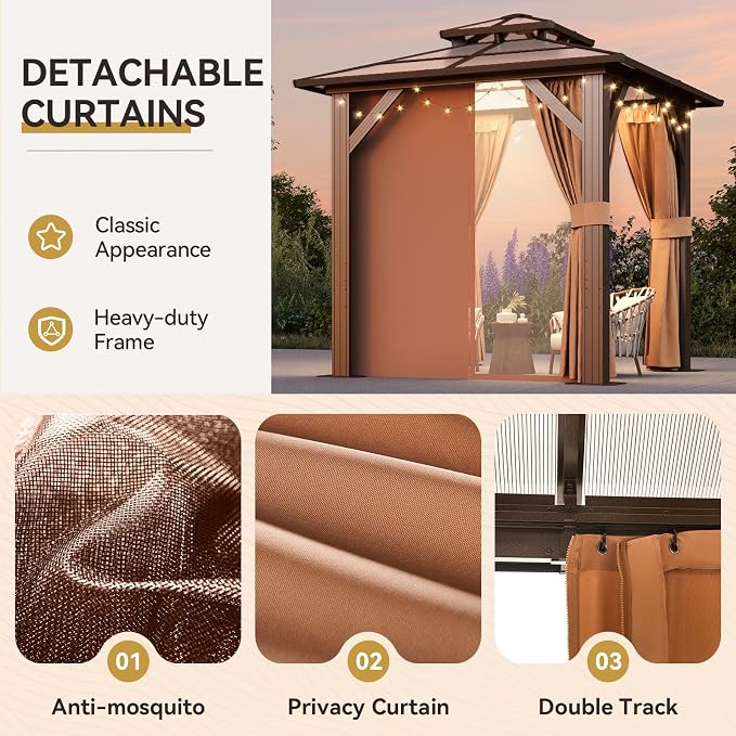 Aoxun 8'x8' Hardtop Gazebo, Aluminum Frame Permanent Pavilion - Image 5