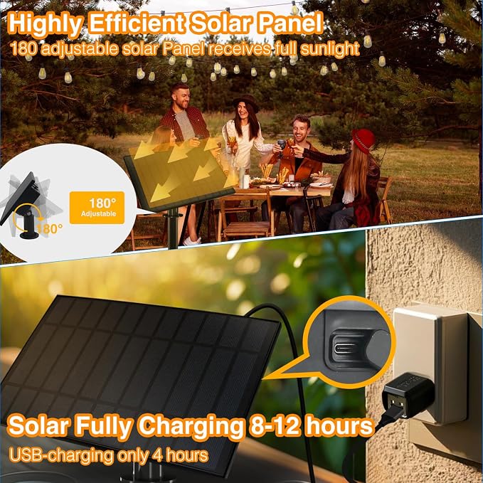 DAYBETTER 120ft Solar String Lights Outdoor Waterproof- 60 Bulbs 2700K Warm - Image 5