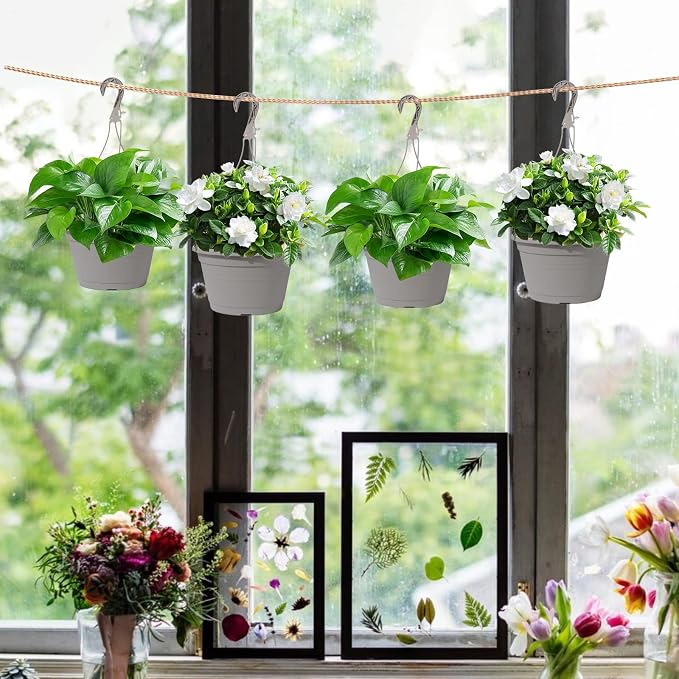 VIDELLY 4 Pcs Hanging Planters, Light Gray - Image 5