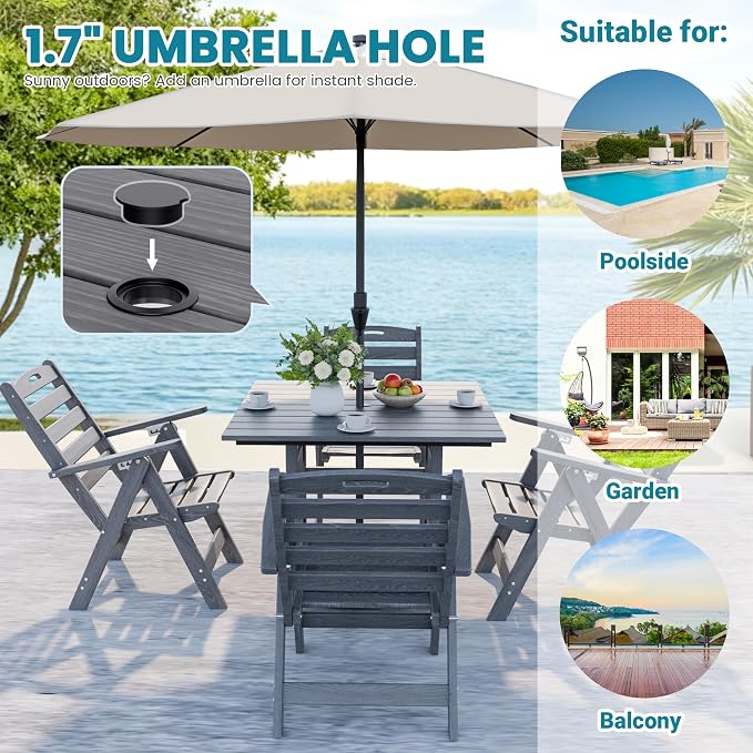 5-Piece Outdoor Dining Set, No-Assembly Foldable Chairs, All-Weather HDPE - Image 5