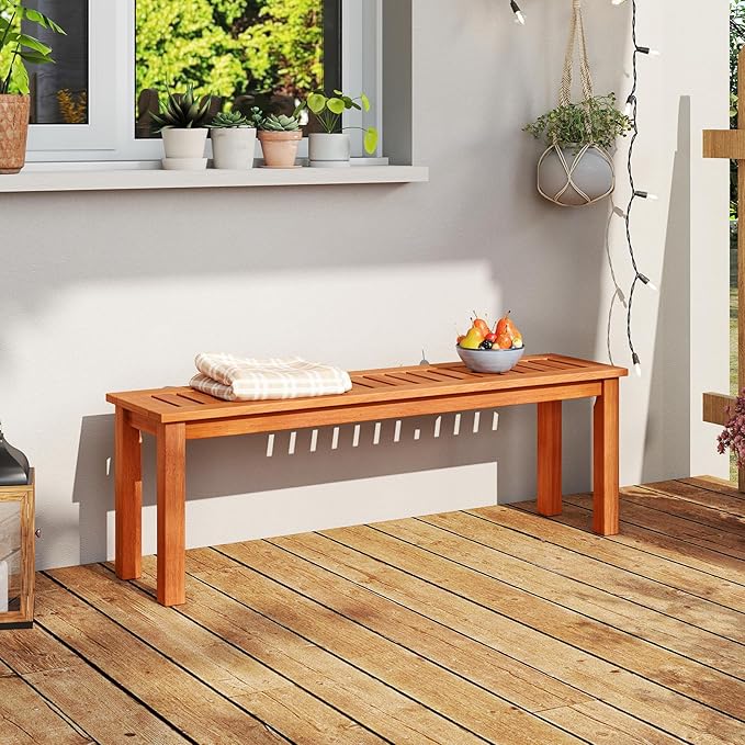 Tangkula 47 Inch Patio Wood Bench, 2-Person Backless Bench w/Slatted Seat - Image 2