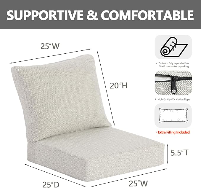 Goodgoods 25 x 25 Outdoor Patio Deep Seat Cushions 2-Pack, 1000+ Hours - Image 2