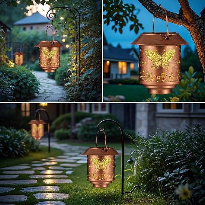 Outdoor Hanging Solar Lantern Waterproof Outside Metal Openwork Butterfly - Image 3
