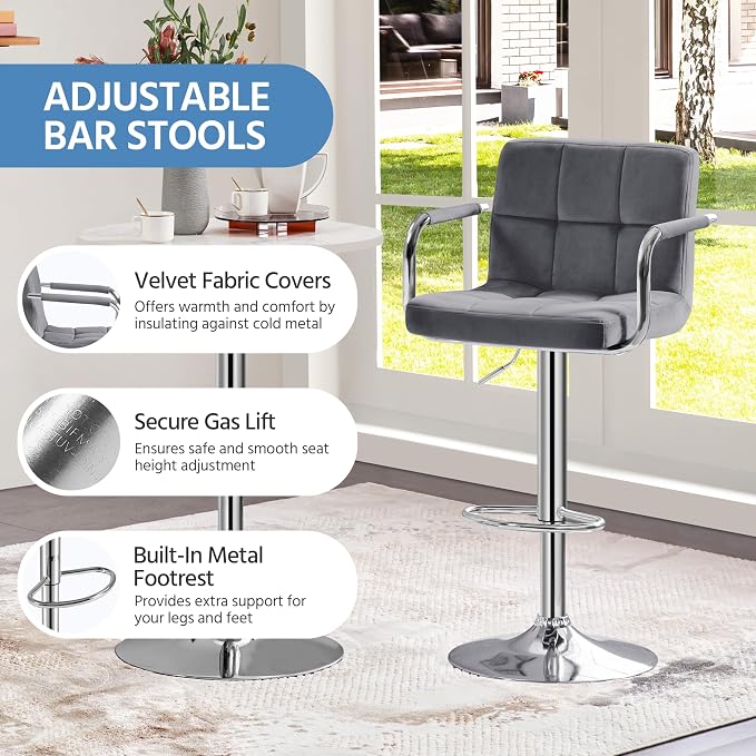 Yaheetech Counter Height Bar Stools Set of 2 Velvet Swivel BarStools - Image 10
