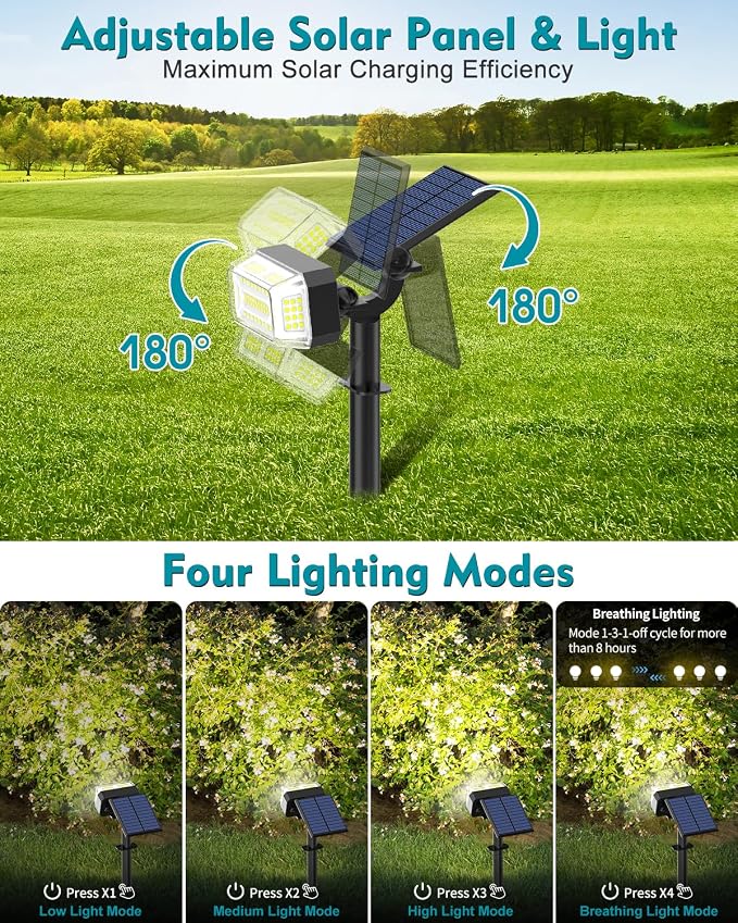 102 LEDs Solar Spot Lights Outdoor, Solar Spotlights Waterproof IP65, - Image 3