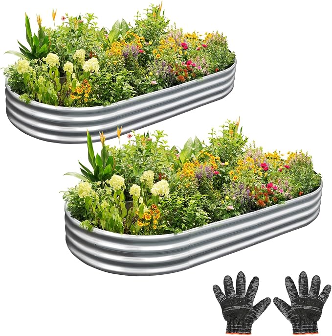 Garden 2Pcs 4x2x1ft Galvanized Raised Garden Bed Kit by Gardeal