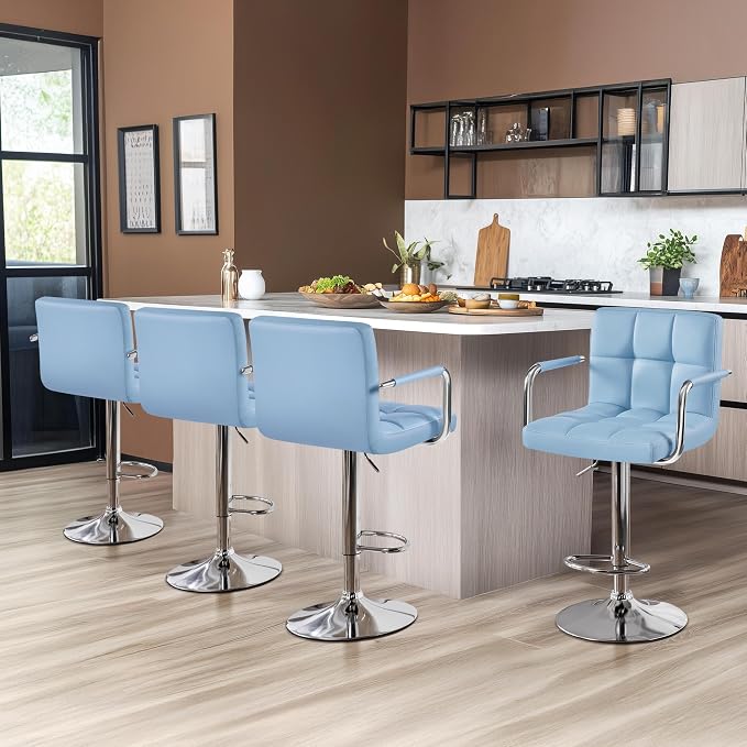Yaheetech Bar Stools Set of 4, PU Leather Adjustable Swivel Barstools, - Image 2
