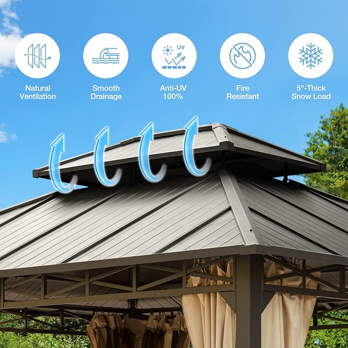 MELLCOM 10'x12' Hardtop Gazebo, Metal Double Roof - Image 3