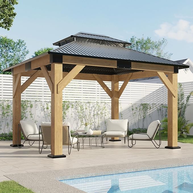 AMERLIFE 10x12 Wood Gazebo, Hardtop Gazebo by AMERLIFE