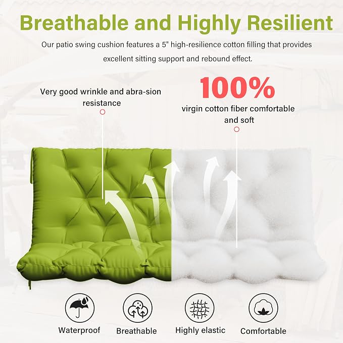 Porch Swing Cushion with Backrest, Waterproof Bench Cushion - Image 4