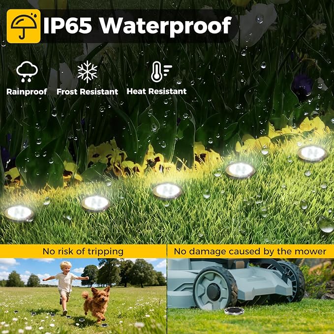 10 Pack Solar Ground Lights Outdoor, 8 LED Mini Flat Solar Disk Lights - Image 3