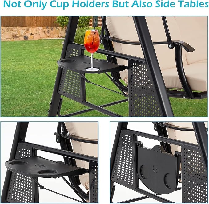 AECOJOY Outdoor Porch Swing, 3-Seat Porch Swing - Image 3