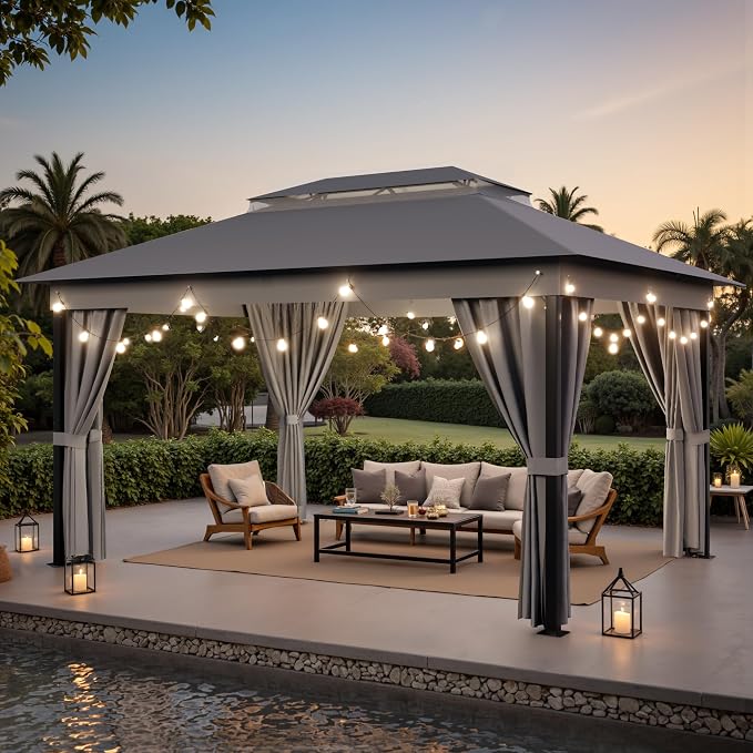 Devoko Outdoor Gazebo for Patio 10'x 13' Heavy Duty Metal Frame Canopy - Image 2