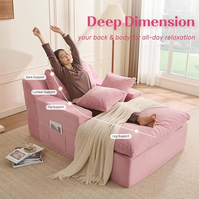 63" Chaise Lounge Chair Indoor, Set of Convertible Sleeper Sofa Couch - Image 6
