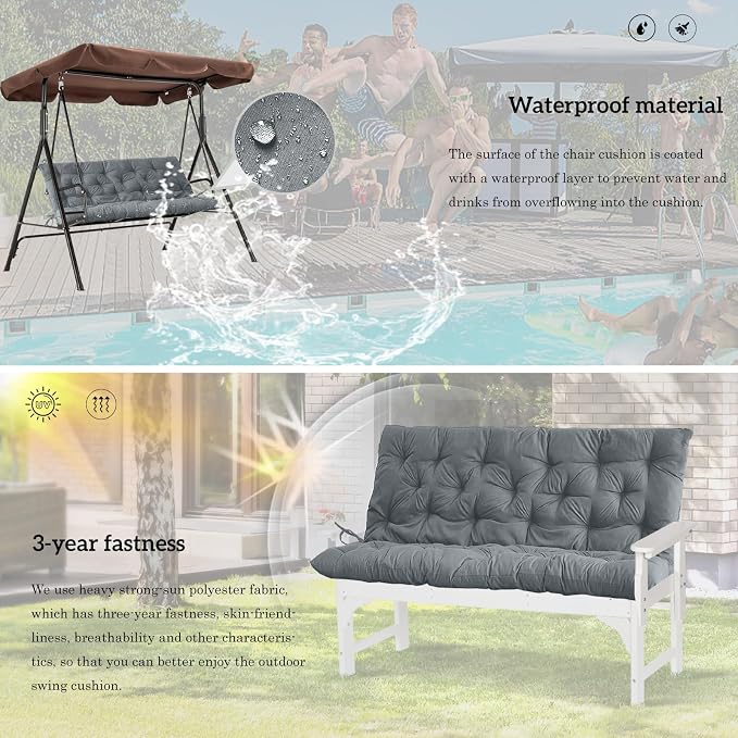 Outside Benches Cushion with Backrest, Thicken Waterproof Swing Cushions 2/3 - Image 6