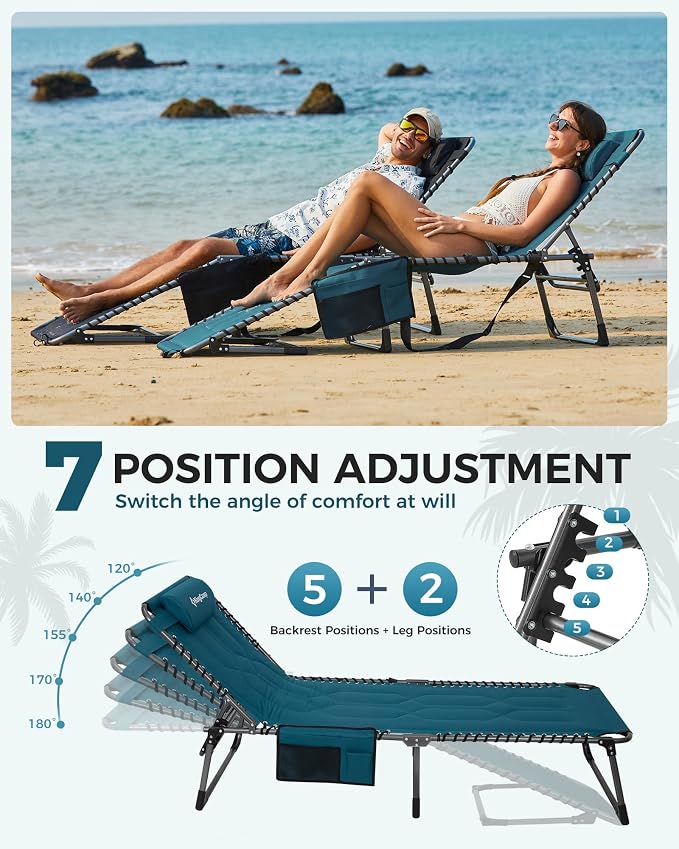 KingCamp Oversized Tanning Chair, Extra-Wide Padded Folding Chase Lounge Chairs - Image 4