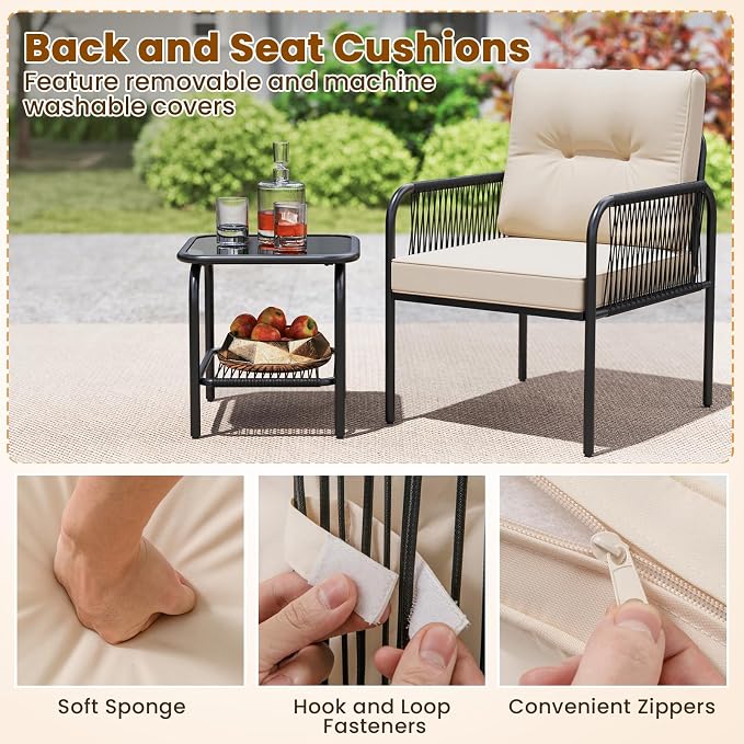 Tangkula 3 Pieces Patio Bistro Set, PE Rattan Furniture Set - Image 8