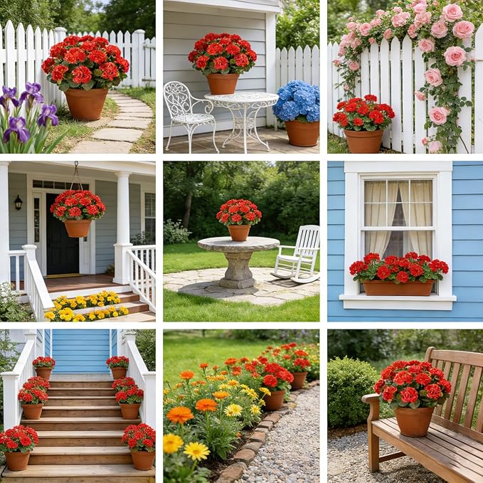 Artificial Flowers for Outdoors, 6 Bundles Realistic Silk Fake Red Geraniums - Image 5