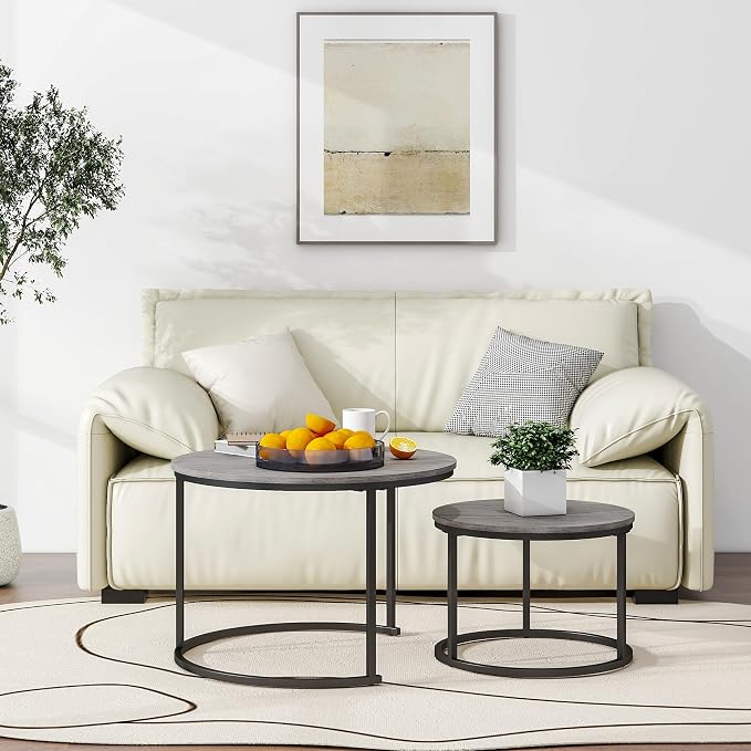 HOJINLINERO Round Coffee Table, Nesting Coffee Table Set of 2, Center Tables - Image 4
